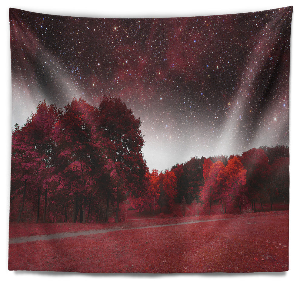 Mystical Red Spring Night Landscape Wall Tapestry, 80"x68"