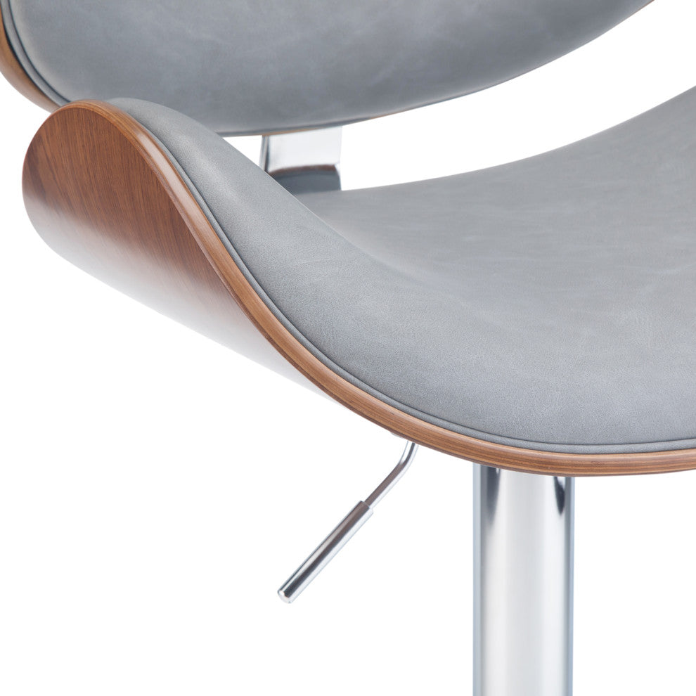 Marana Bentwood Adjustable Swivel Bar Stool, Stone Gray Faux Leather