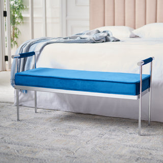 Safavieh Pim Long Rectangle Bench WithArms, Navy/Chrome