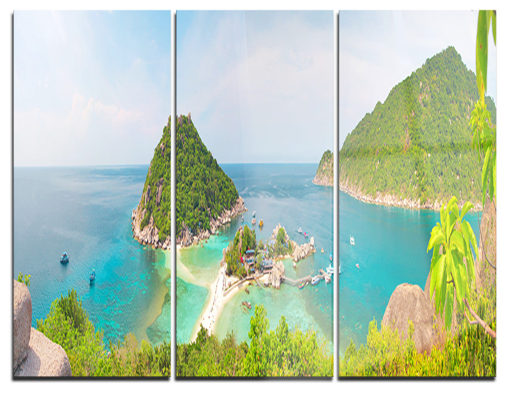 "Tropical Island Panorama" Photo Metal Wall Art, 3 Panels, 36"x28"