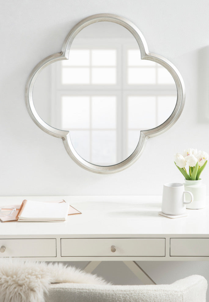 Krisi Scalloped Framed Wall Mirror, Silver, 28x28