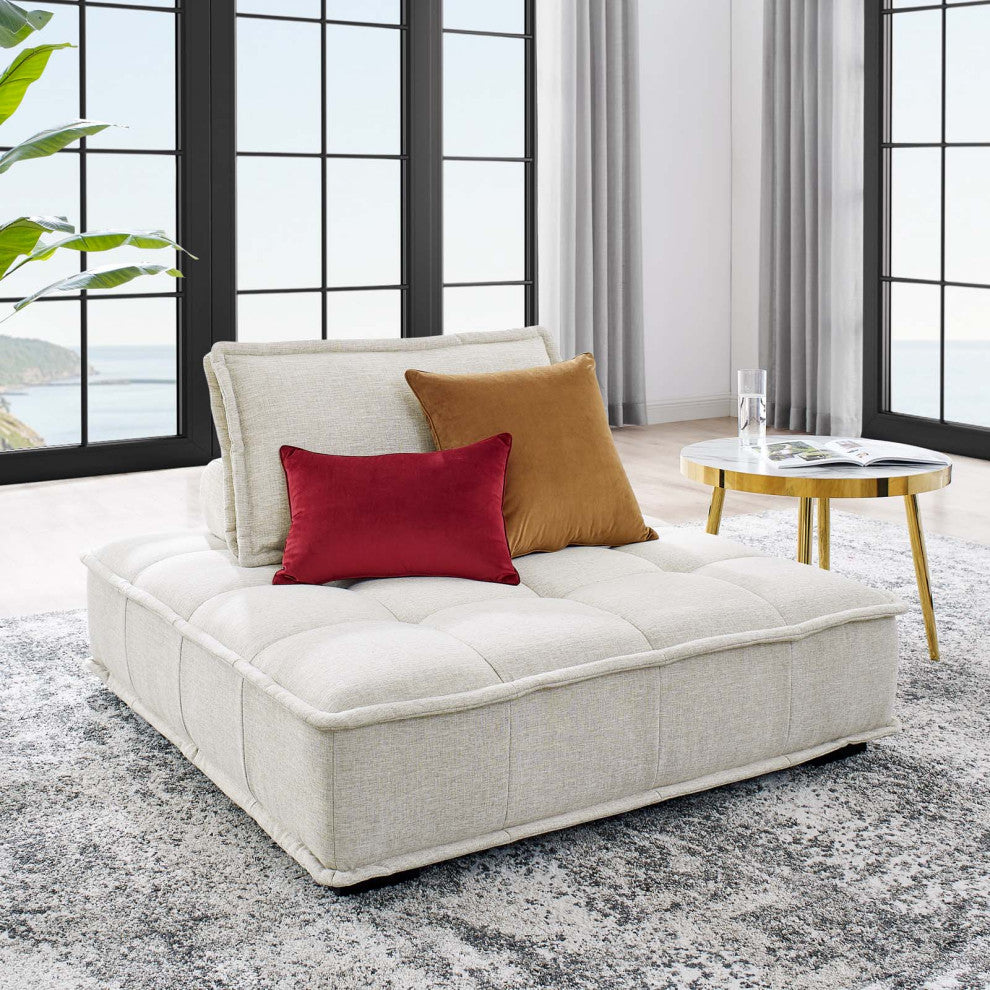 Tufted Accent Chair, Fabric, Beige, Modern, Living Lounge Hotel Hospitality