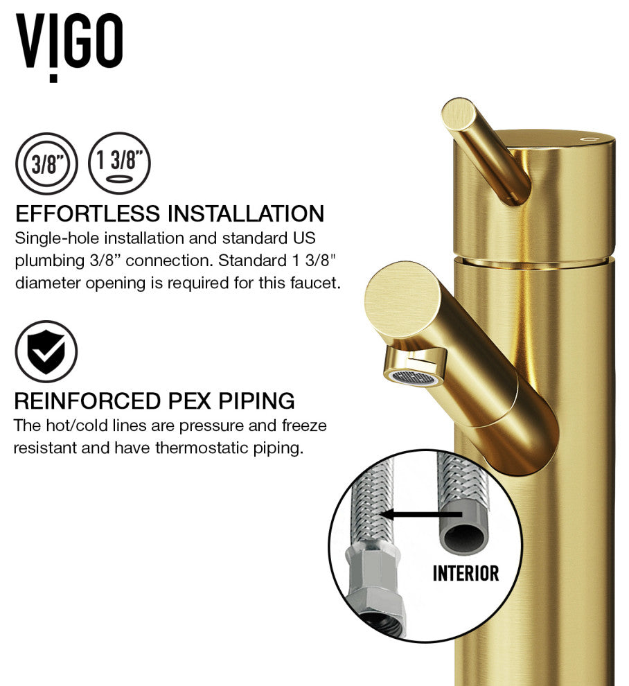 VIGO Noma 8" H Single Handle Single Hole Bathroom Faucet, Matte Brushed Gold