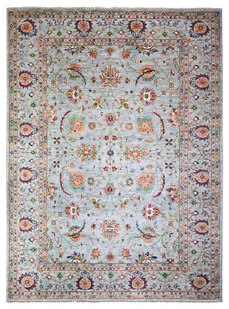 Gray Sultani Motifs Tabriz All Over Design Hand Knotted Oriental Rug 8'9"x11'10"