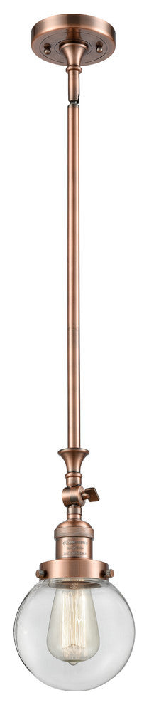 1-Light Beacon 6" Mini Pendant, Antique Copper, Glass: Clear