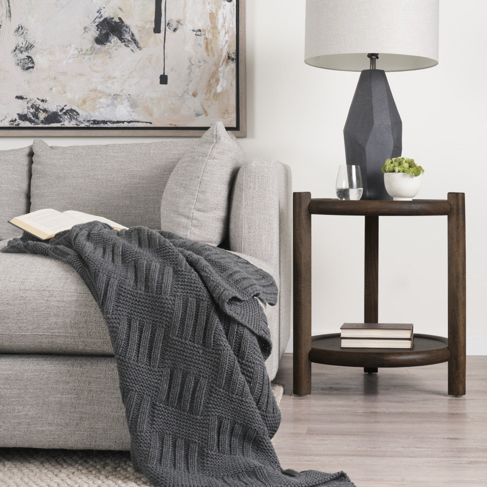 Romi Dark Brown Wood With Bottom Shelf Round Accent Table