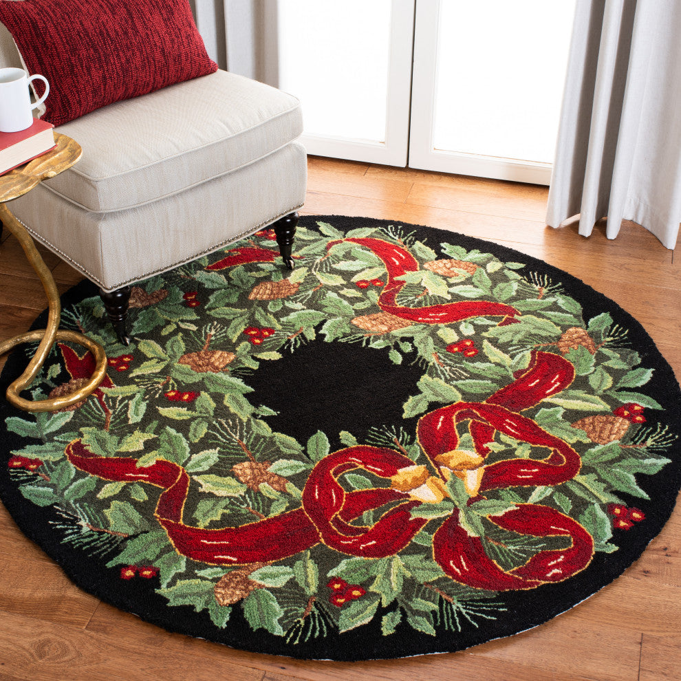 Safavieh Vintage Posters Collection, VP323 Rug, Black/Green, 6' Round