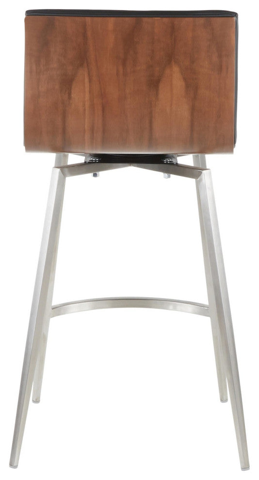 Mason Swivel Counter Stool, Set of 2, Stainless Steel/Walnut Wood/Black PU