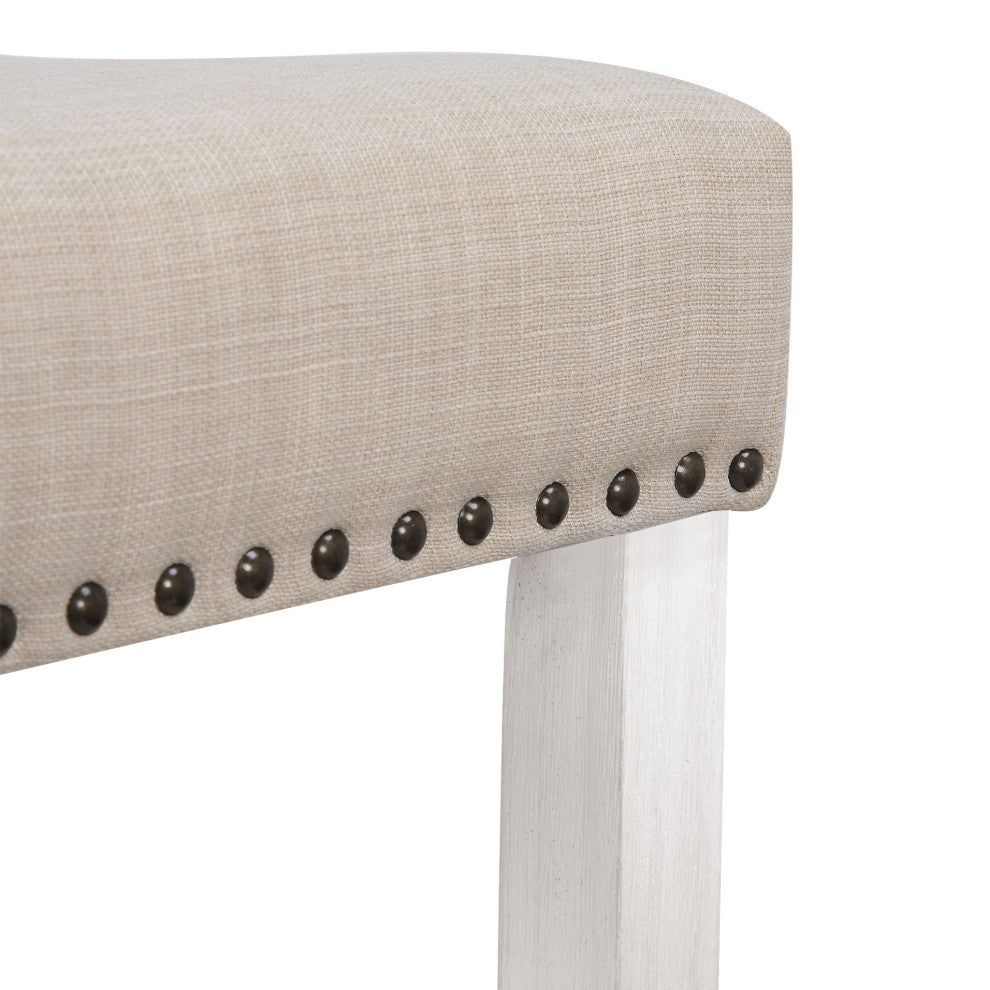 WestinTrends 2PC 29" Upholstered Saddle Seat Bar Height Stool Set, Accent Chair, Beige
