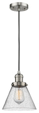 1-Light Large Cone 8" Pendant, Brushed Satin Nickel, Glass: Seedy