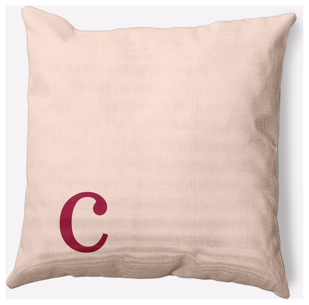18" x 18" Modern Monogram Indoor/Outdoor Polyester Throw Pillow, Cranberry