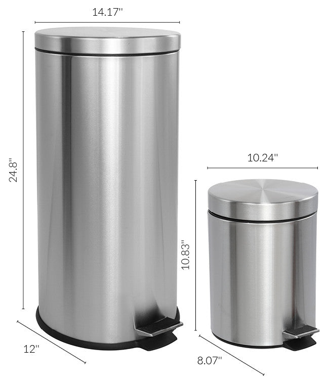 Oscar 8-Gallon Step-Open Trash Can With Mini Trash Can, Stainless Steel