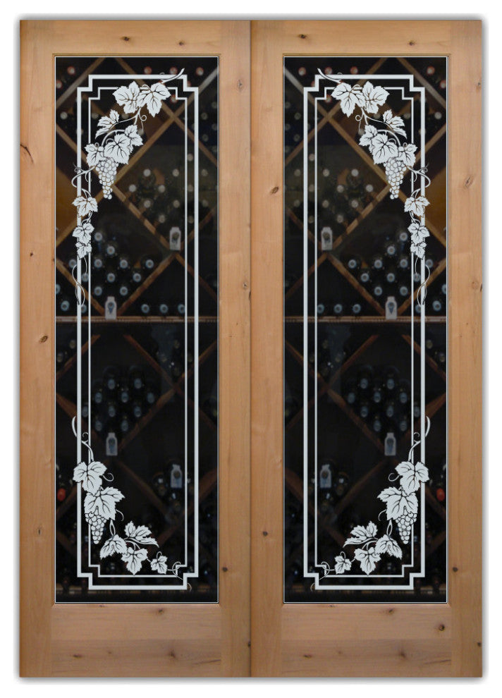 Wine Door - Vineyard Grapes Cascade - Primed - 30" x 96" - Knob on Left -...