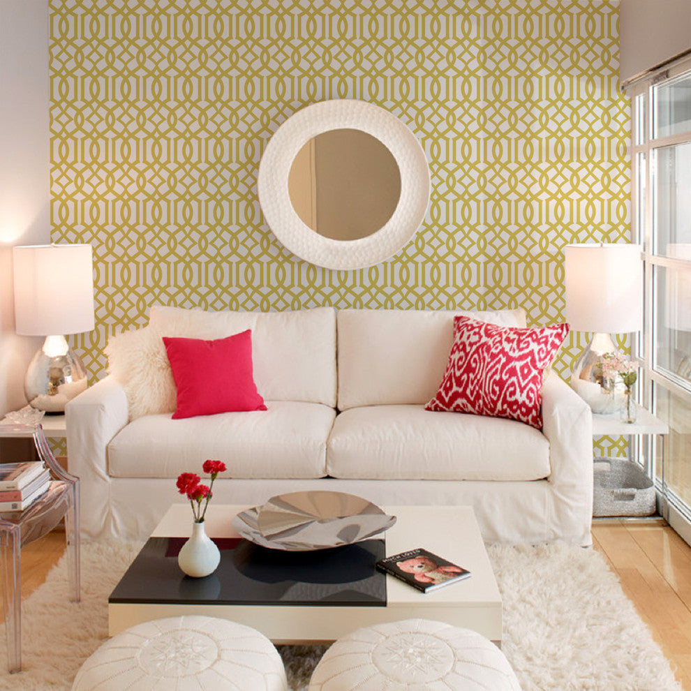 Avant Trellis Peel and Stick Vinyl Wallpaper, Custard Yellow, 24"w X 108"h