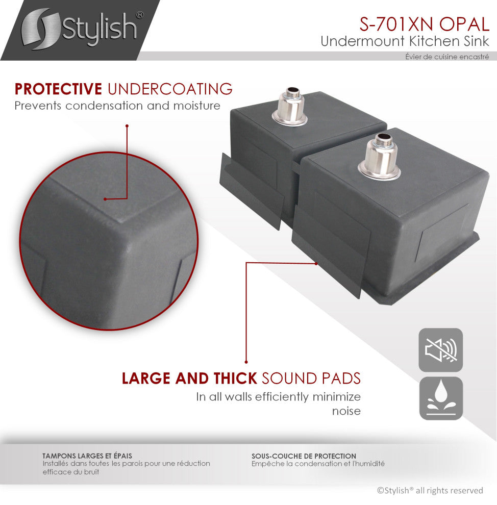 STYLISH 32in Graphite Black Double Bowl Undermount Stainless Steel Kitchen Sink