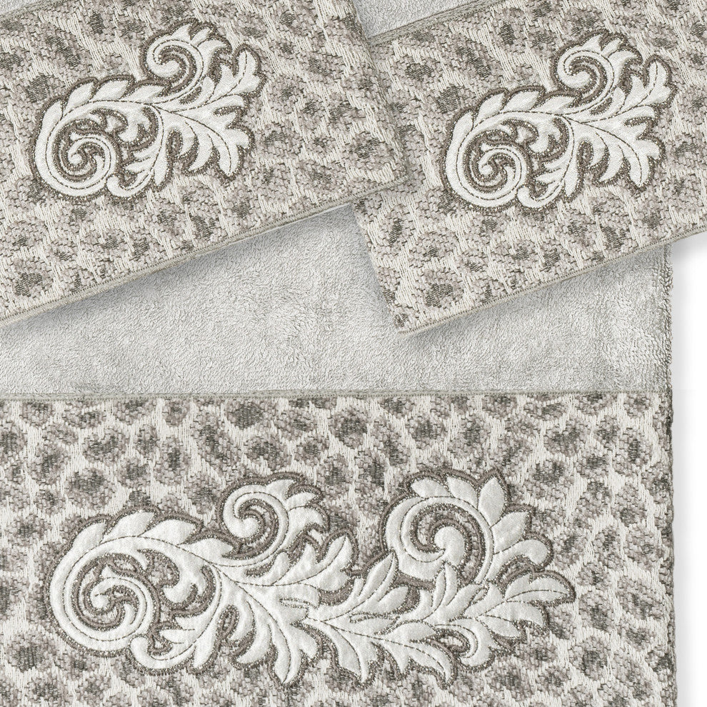 Linum Home Turkish Cotton April 3-Piece Embellished Towel Set, Light Gray