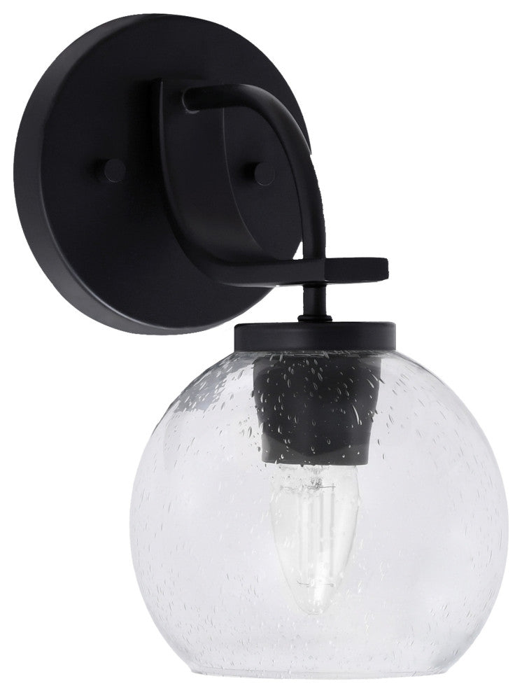 Cavella 1 Light Wall Sconce, Matte Black Finish, 5.75" Clear Bubble Glass