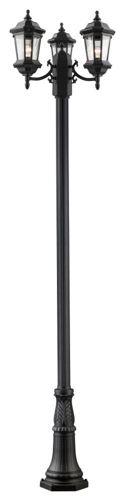 Zlite 540MP3-518P-BK 3-Light Outdoor Post Mounted Fixture, Clear Beveled