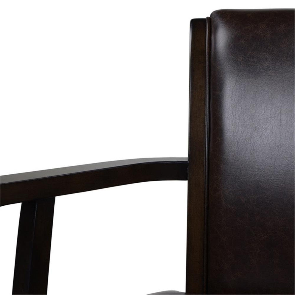 Maklaine Modern 31" Swivel Bar Stool with Armrests in Vintage Brown Faux Leather