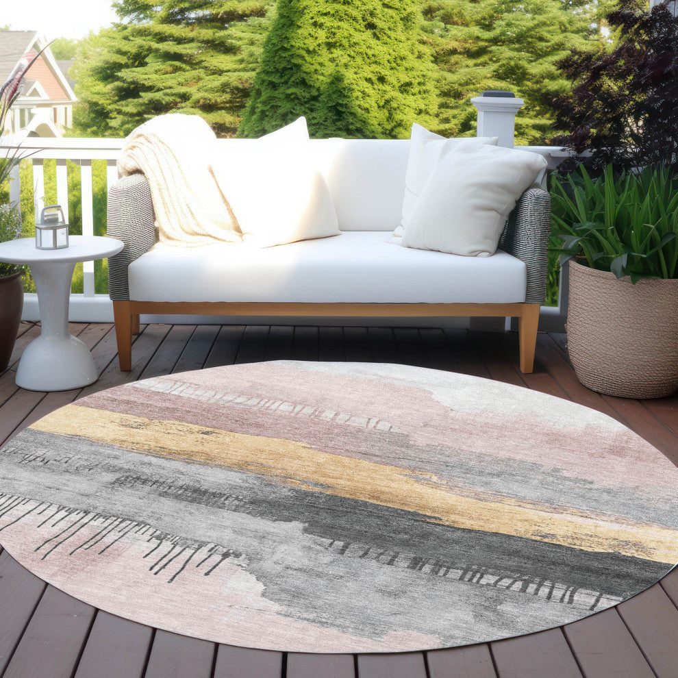 Machine Washable Indoor/Outdoor Chantille ACN1880 Blush 8' x 8' Round Rug