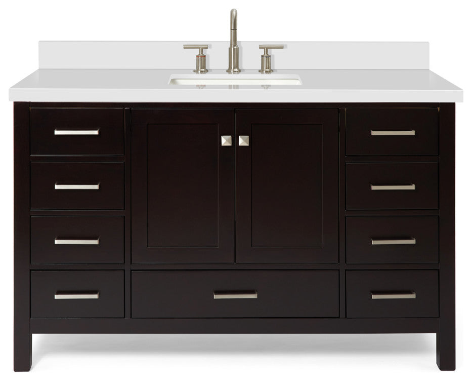 ARIEL Cambridge 55" Rectangle Sink Bathroom Vanity Quartz Top, No Mirror