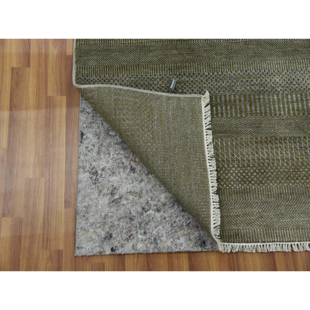 Golden Brown, Wool and Silk Hand Knotted, Grass Design, Rug, 3'0"x5'2"