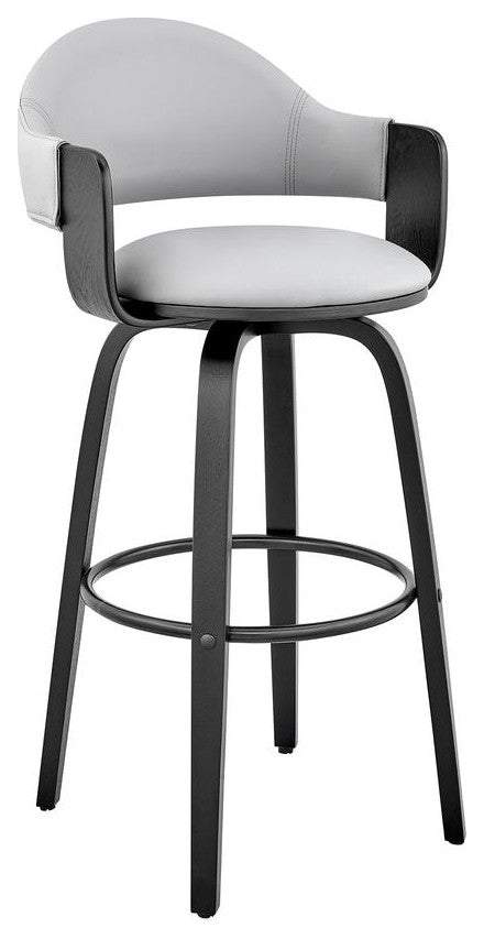 Daxton 26 Gray Faux Leather and Black Wood Bar Stool