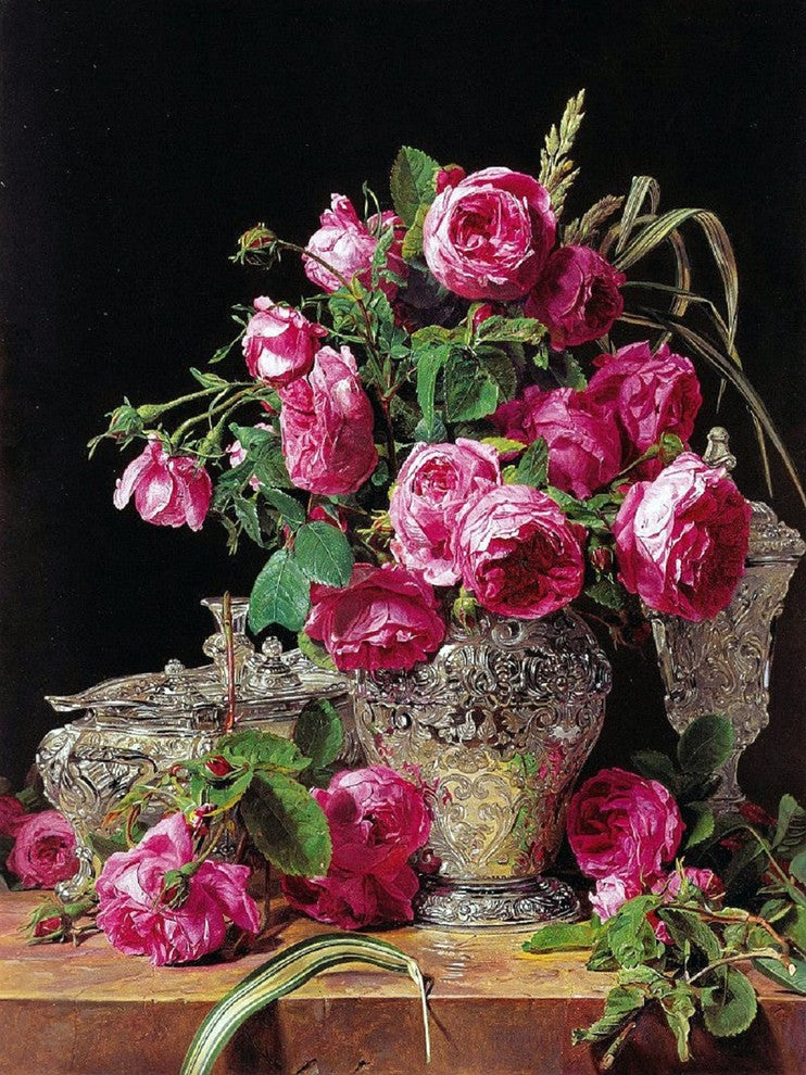 Tile Mural Still Life Roses By Ferdinand Georg Waldmuller, 6"x8", Glossy