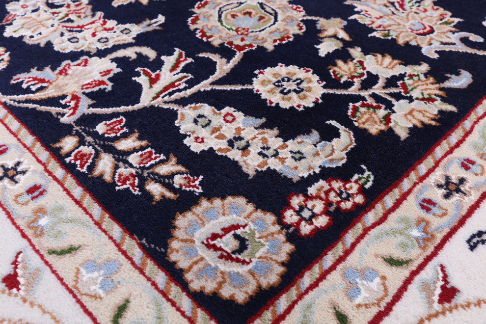 6' Square Persian Nain Wool and Silk Hand Knotted Rug Q4532
