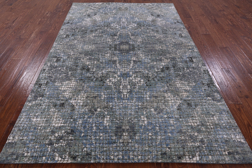 Abstract Wool and Silk Handmade Rug 6' 0" X 9' 2" Q8893
