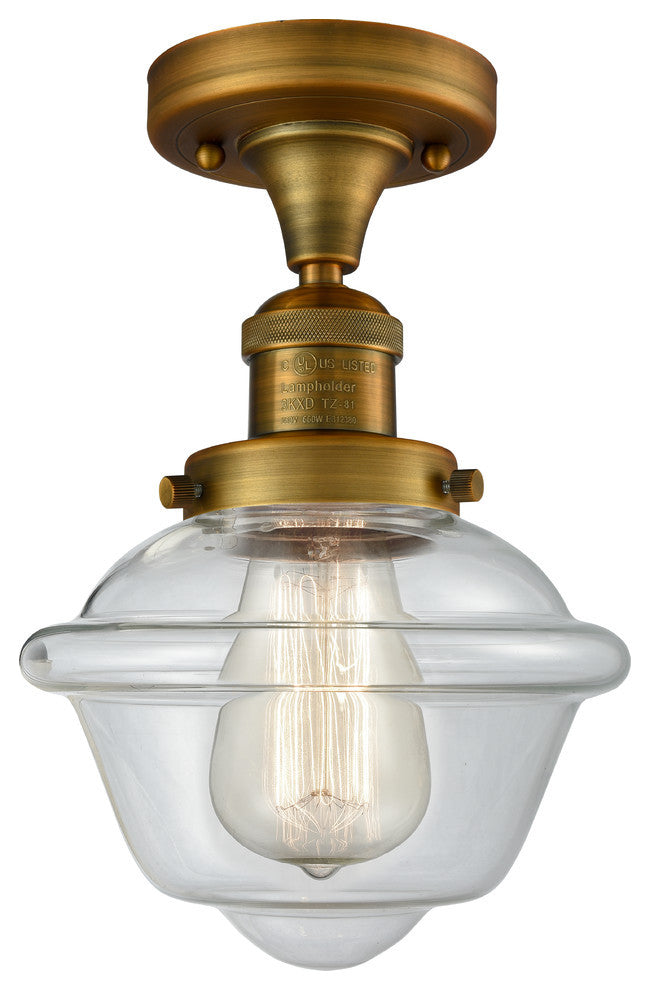 1-Light Oxford 11" Semi-Flush Mount, Brushed Brass, Glass: Clear