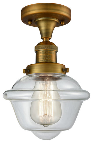 1-Light Oxford 11" Semi-Flush Mount, Brushed Brass, Glass: Clear