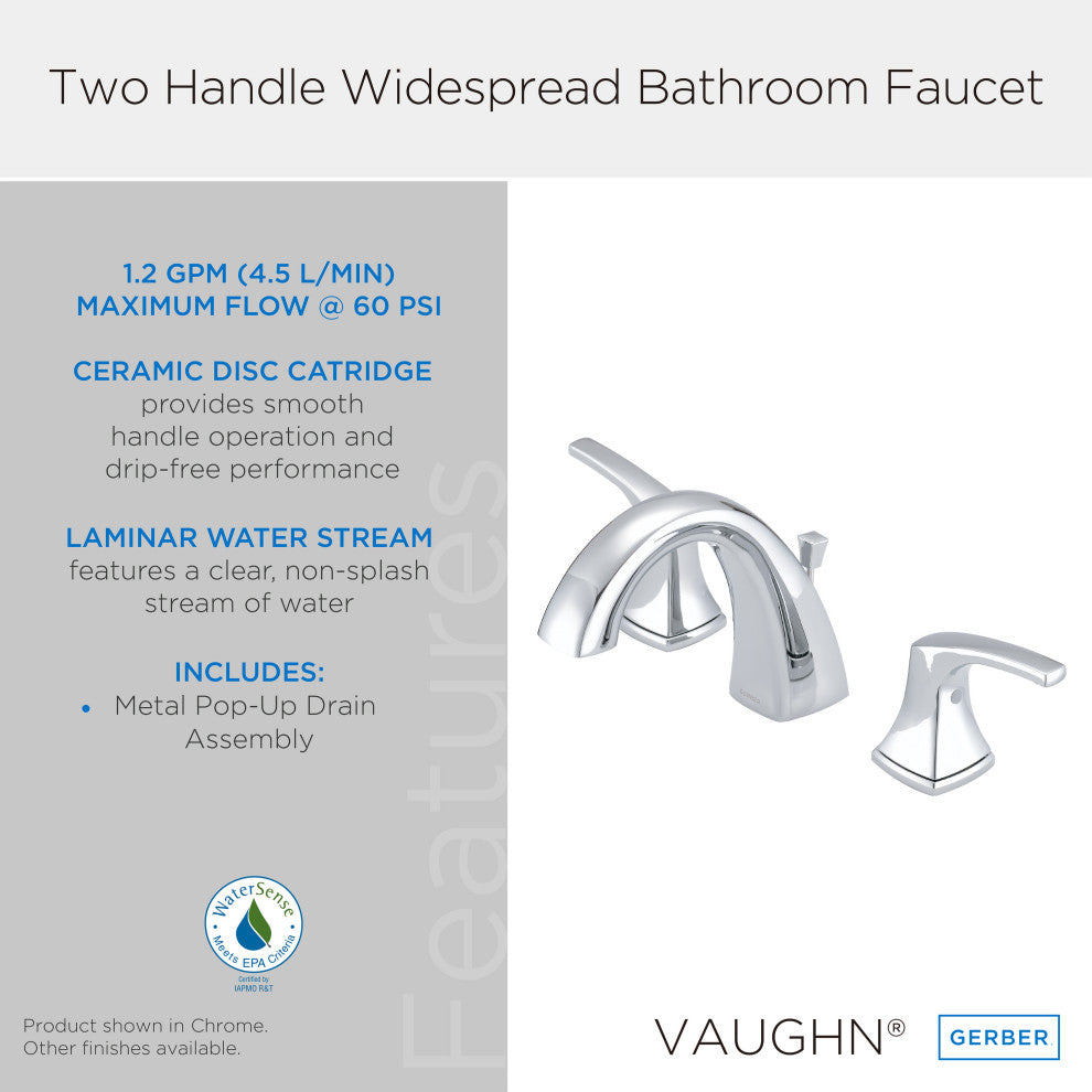 Vaughn Two Handle Widespread Faucet Chrome, Chrome