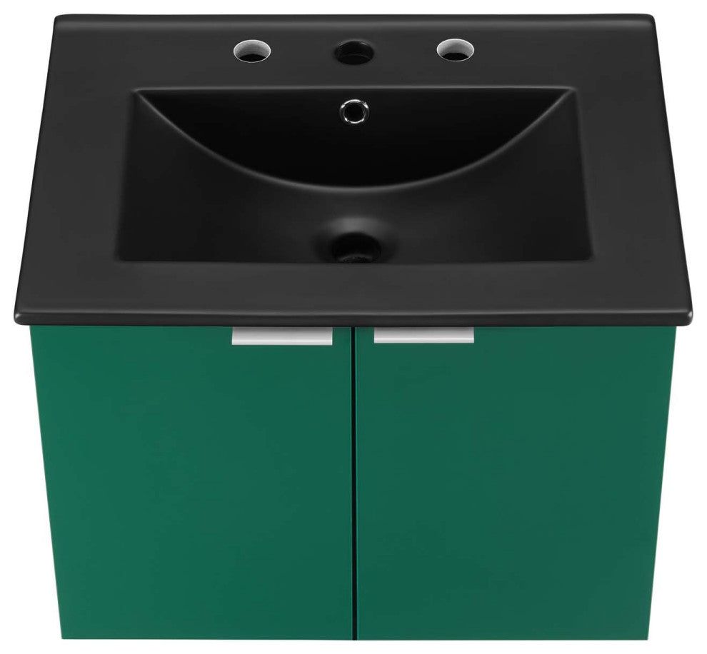 Sink Vanity Cabinet, Wall Mounted, Melamine, Green Black, Modern, Bathroom