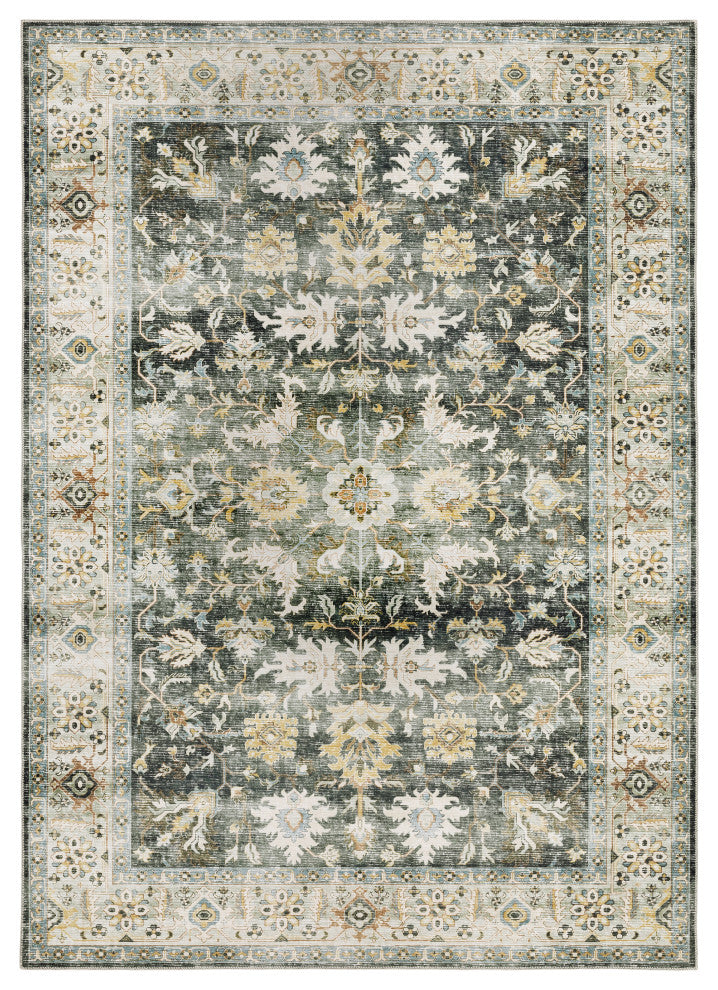 Celestia Machine Washable Vintage Indoor Area Rug, Charcoal, 7'6"x10'