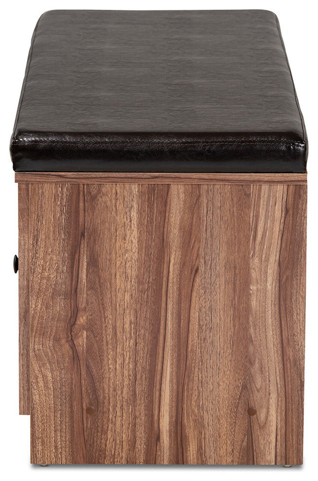 Valina Faux Leather Upholstered 2-Door Wood Shoe Storage Bench with Screen Inser