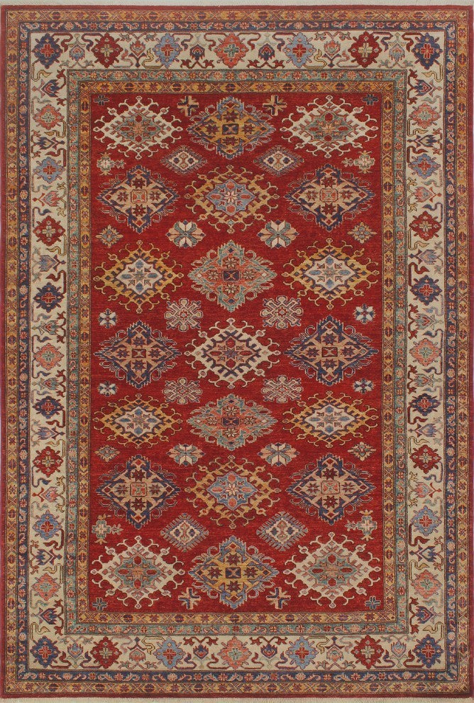 Super Kazak Quandi Red/Ivory Rug, 6'4x9'7