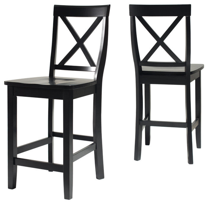 X-Back Barstool, 24" Seat Height, Set of 2, Black