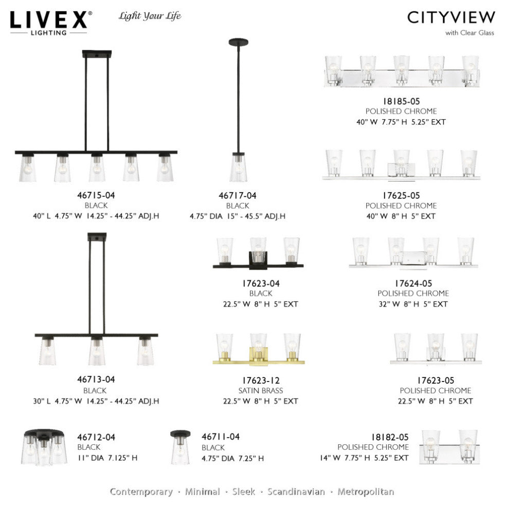 Cityview 5 Light Black With Brushed Nickel Accents Linear Chandelier