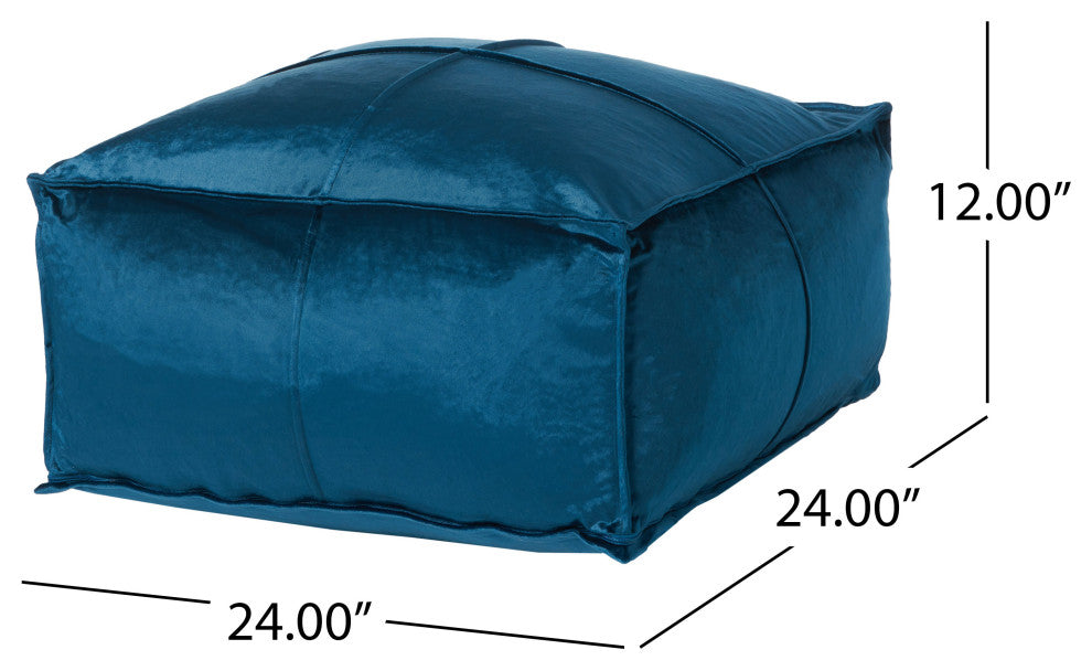GDF Studio Cytheria Velvet Square Bean Bag Ottoman, Cobalt