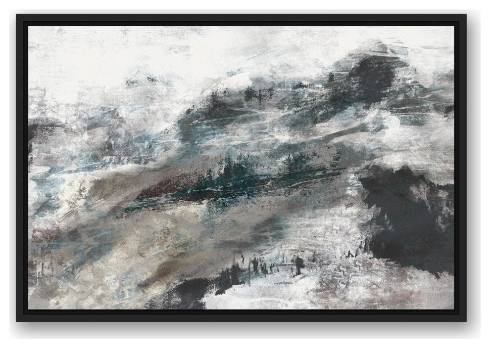 Blue Abstract 30x20 Black Floating Framed Canvas