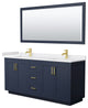 72"DBL Vanity Dark Blue, White Cult. Marble Top, Sinks, Gold Trim, 70"Mirror