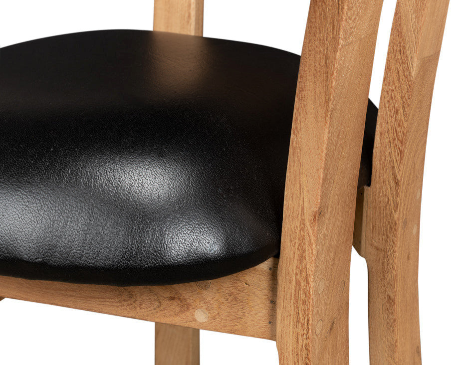 Rift Dining Chairs Set of 2 Black Leather Seat Curved Back