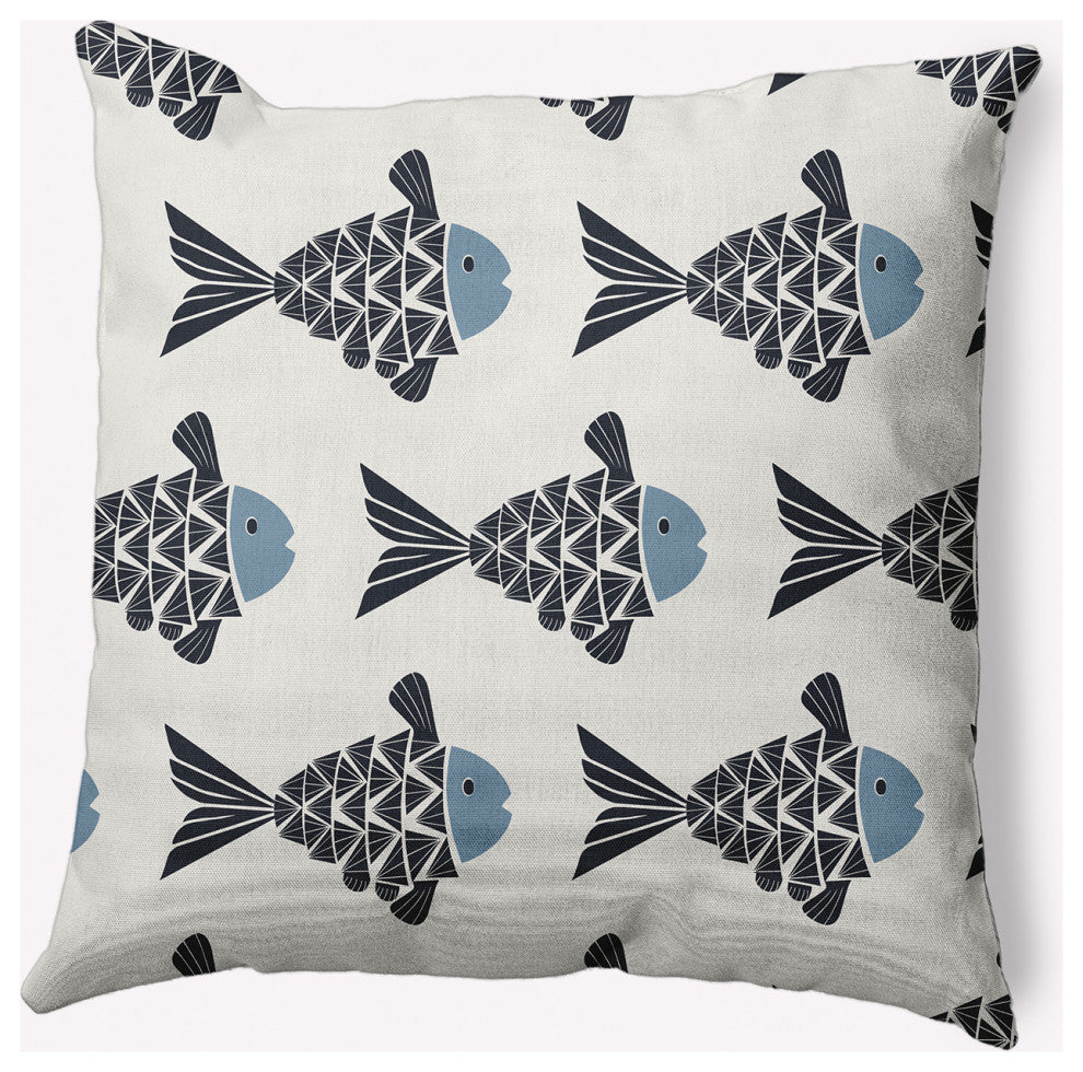 18x18" Fish Tales Nautical Decorative Indoor Pillow, Dusty Smoke