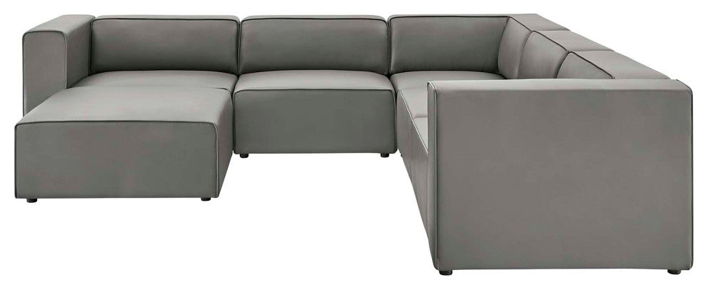 Sectional Sofa Set, Faux Vegan Leather, Gray, Modern, Lounge Hospitality