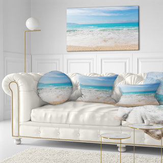 White Waves Kissing Beach Sand Seashore Throw Pillow, 12"x20"