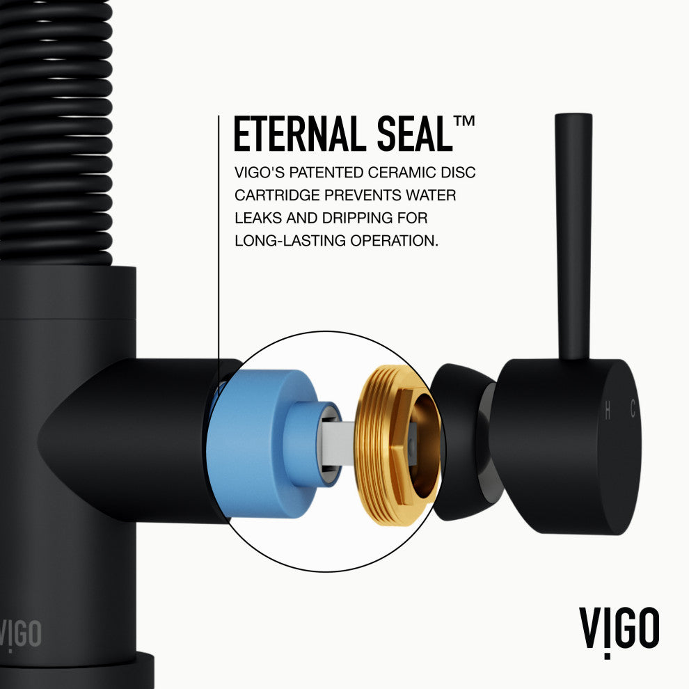 VIGO Edison 19" H Single Handle Pull-Down Sprayer Kitchen Faucet, Matte Black, No Sensor, Without Extras