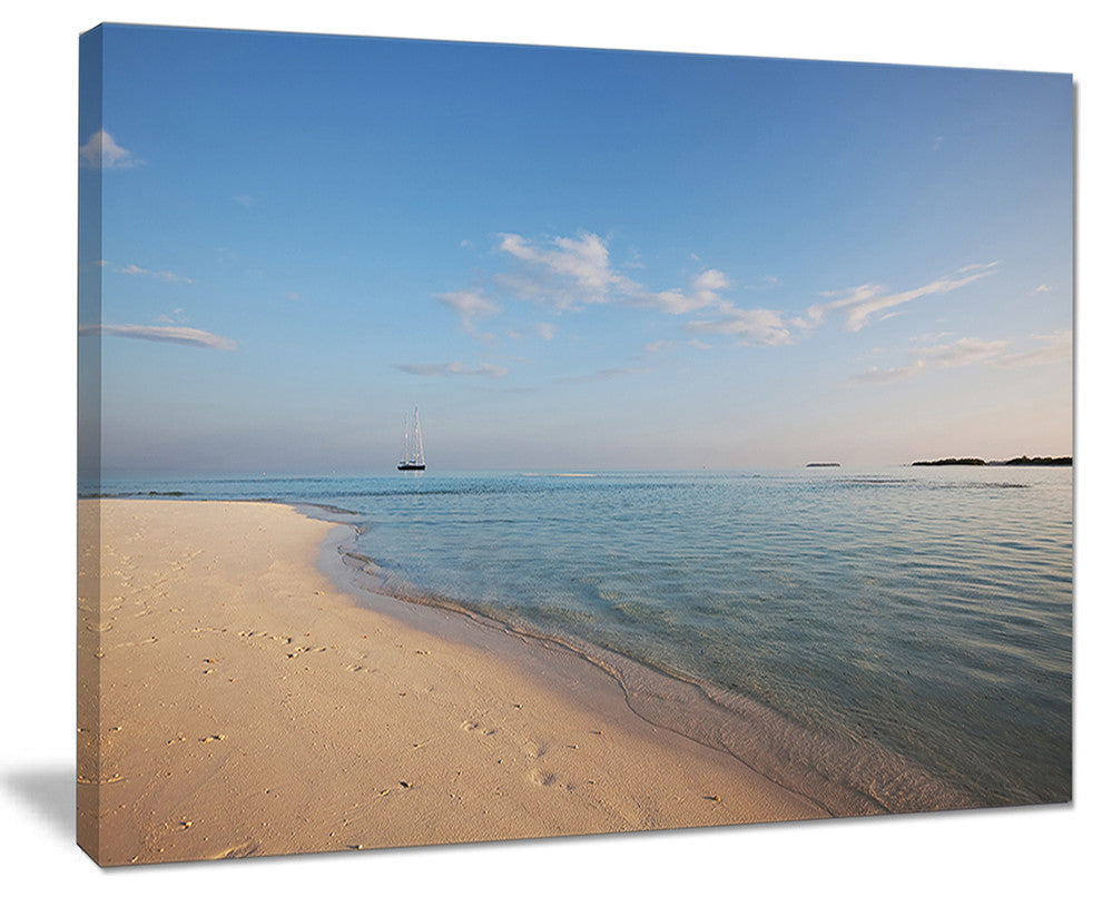 "Serene Maldives Beach With Plain Sky" Seascape Art Canvas, 20"x12"