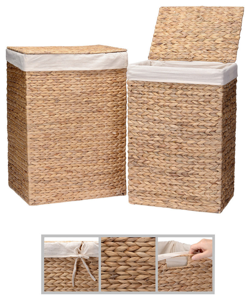 Handmade Wicker Laundry Hampers Set of 2 Water Hyacinth Storage Baskets