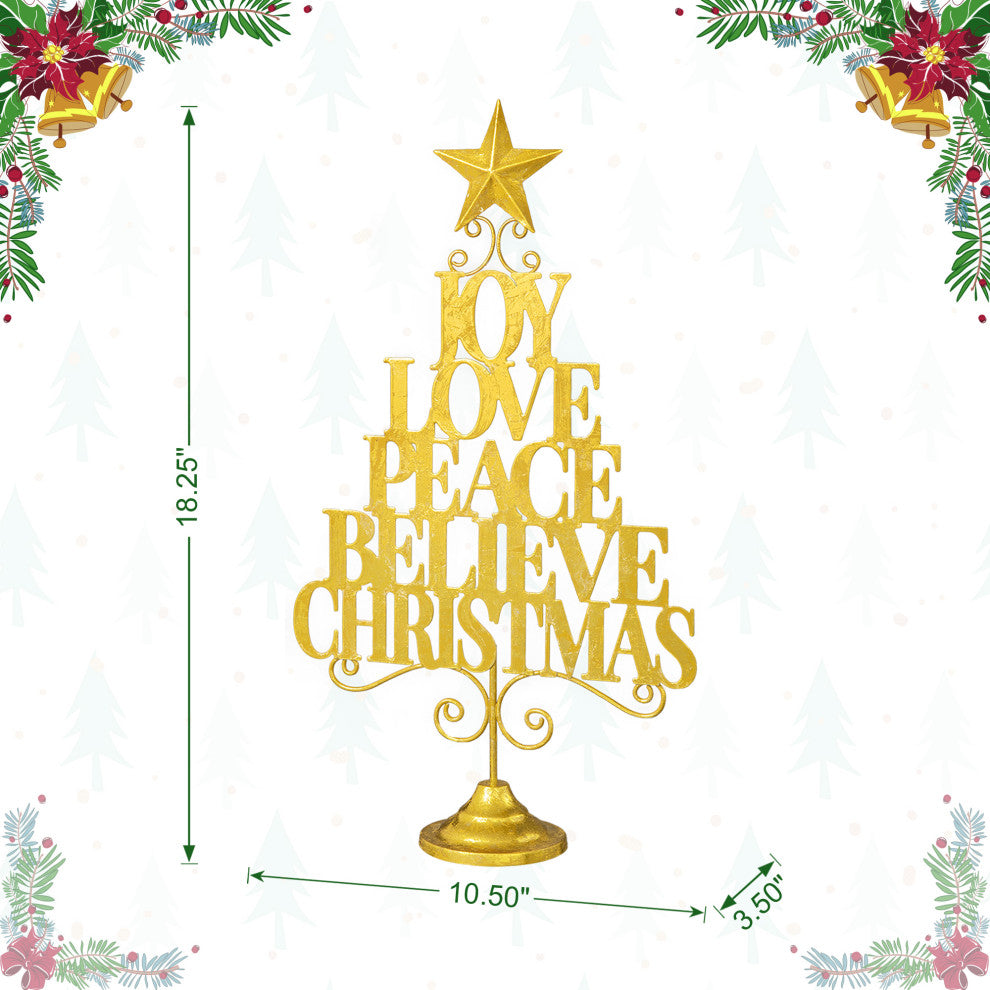 18.25"H Metal Gold Foil Christmas Table Tree